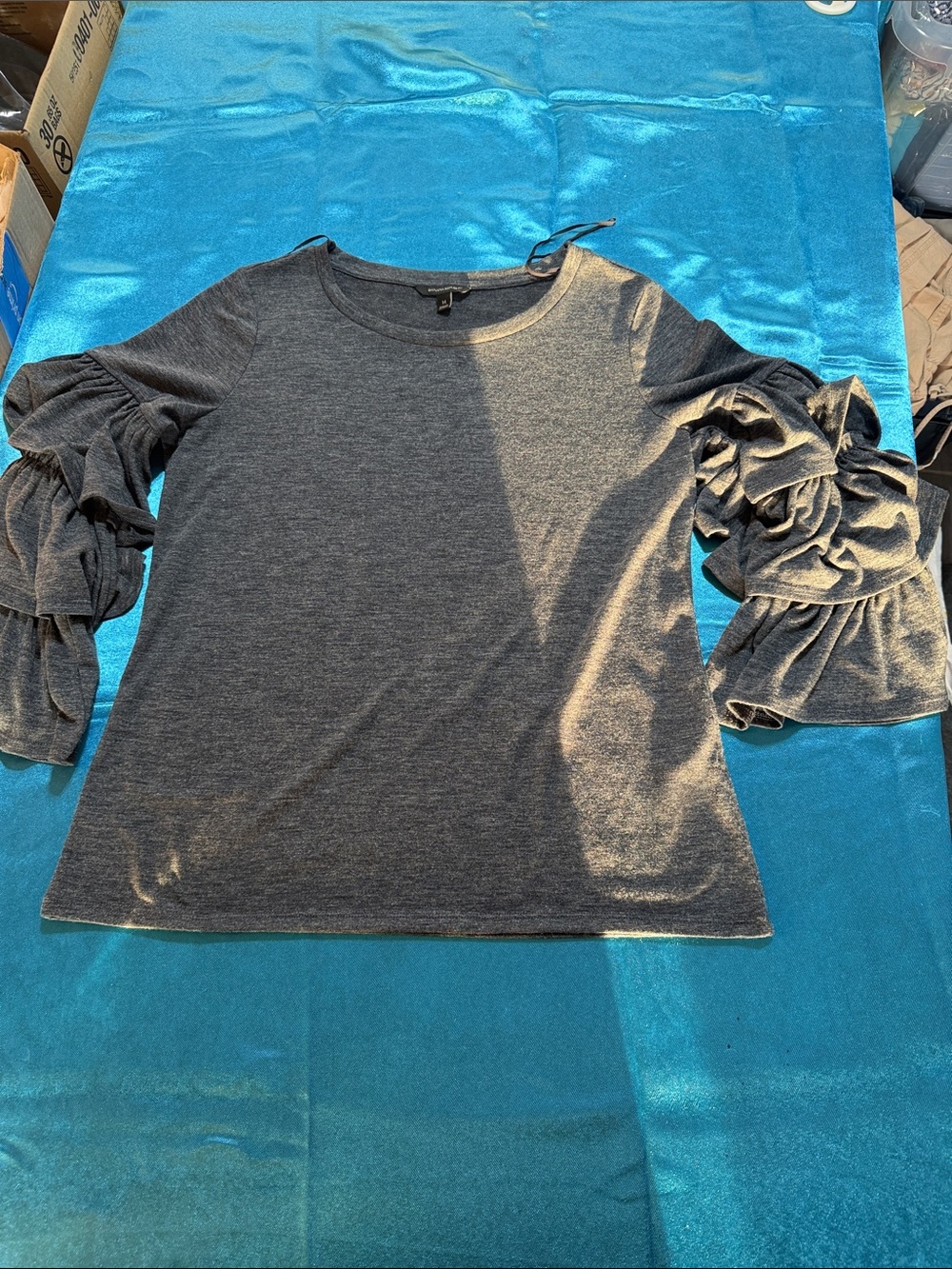 Banana Republic Dark Gray Ruffle Sleeve Long-Sleeve Top
